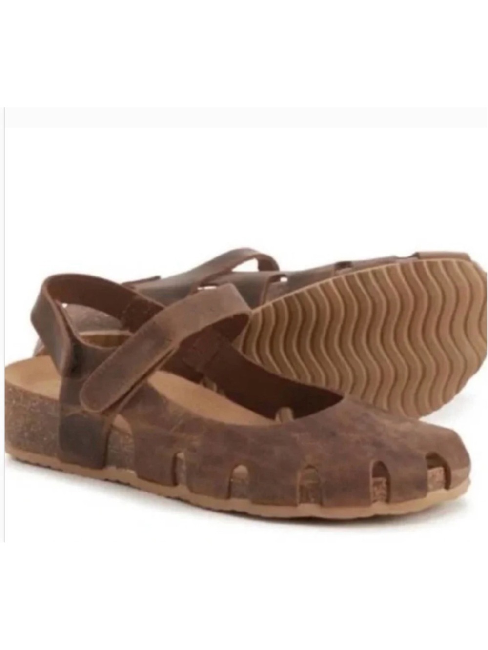 Bionatura Brown Distressed Leather Cork Mary Jane Shoes Sandals 37 US 7 Italy